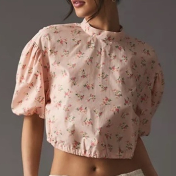 Anthropologie Tops - Anthropologie Cropped Bubble Sleeve Top